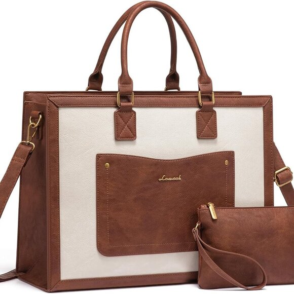 Laptop Tote Bag for Women, 15.6 Inch Work Bags, Vintage Leather Tote Bag, Waterp - Picture 1 of 6